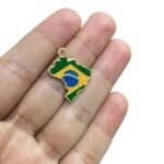 Pingente Mapa Brasil C/ Resina 25mm Dourado - 1 Und - Imagem 3