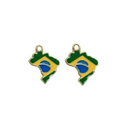 Pingente Mapa Brasil C/ Resina 25mm Dourado - 1 Und