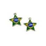 Pingente Estrela Brasil C/ Resina 24mm Dourado - 1 Und