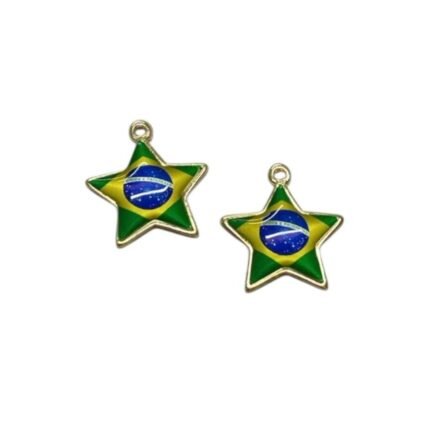 Pingente Estrela Brasil C/ Resina 24mm Dourado - 1 Und