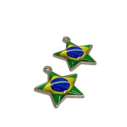 Pingente Estrela Brasil C/ Resina 24mm Níquel - 1 Und