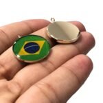 Pingente Bandeira Brasil Redondo 24mm C/ Resina Dourado Exclusivo – 1 Und - Imagem 5