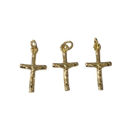 Pingente Cruz C/Argola Trabalhado 18mm Dourado Exclusivo - 1 Und
