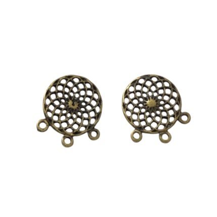 Base Brinco Vazado C/3 Saídas  19mm Ouro Velho - 2 Pares