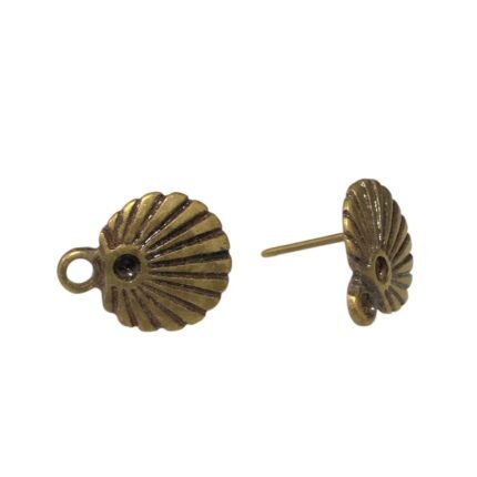 Base Brinco Concha P/Strass 13mm Ouro Velho - 2 Pares