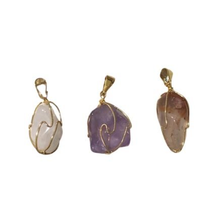 Pingente Pedra Aramada Disforme Dourado - 1 Und