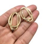 Base Brinco Oval Dupla Vazado 32mm Dourado - 1 Par - Imagem 3