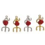 Pingente Tridente C/ Rosa Vermelha 29mm - 1 und
