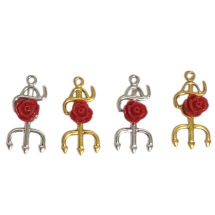 Pingente Tridente C/ Rosa Vermelha 29mm - 1 und