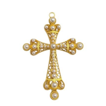 Pingente Cruz C/ Pérola 10cm Dourado – 1 Und