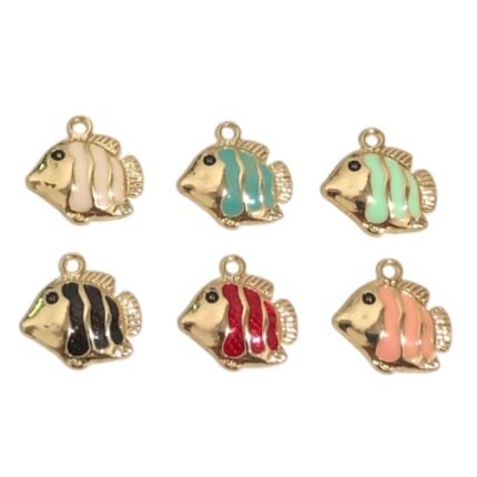 Pingente Peixe 17mm C/ Resina Dourado - 1 Und